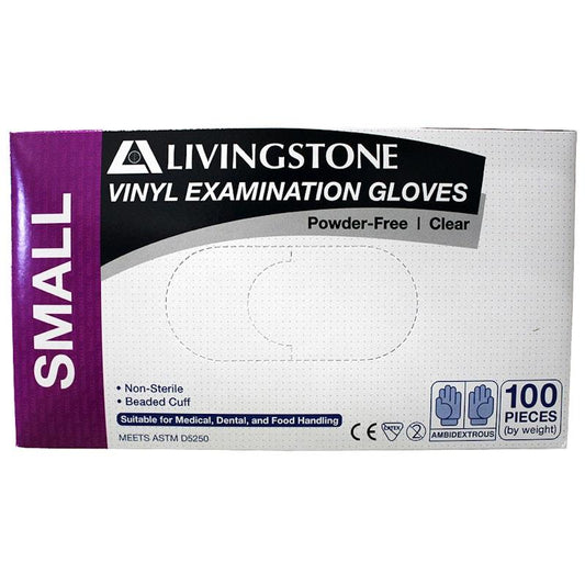 Livingstone Vinyl Examination Gloves ASTM Powder Free Small - 100 Pieces