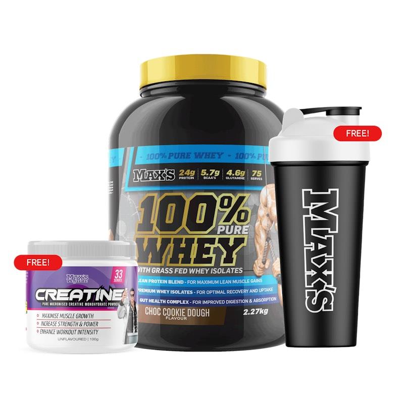 MAX'S 100% Whey Value Bundle 2.27kg - Choc Cookie Dough Flavor