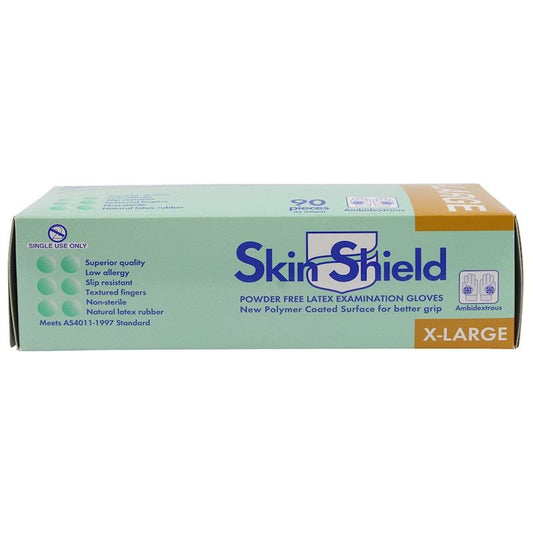 Skin Shield Powder Free Latex Gloves - Extra Large Size (100 Pieces/Box)