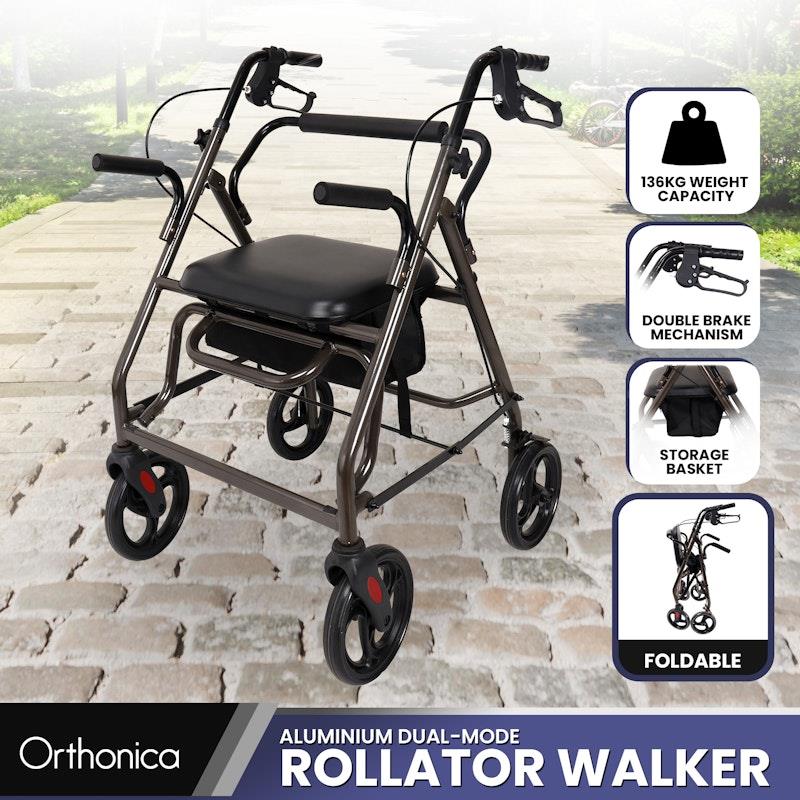 Orthonica Foldable Aluminum Rollator Walker - Grey