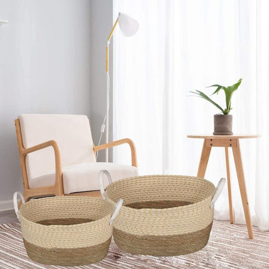 Living Today 2 Piece Cotton Rope Stripe Carry Handles Storage Baskets Set - Stylish Organization-Auzzi Store