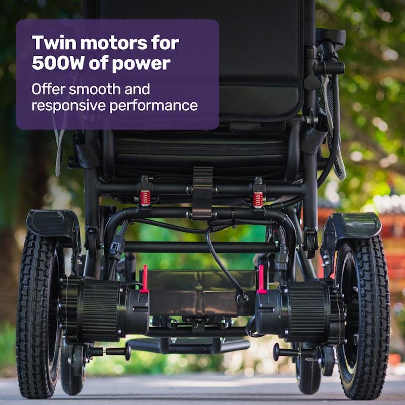 Equipmed Electric Folding Wheelchair - Long Range, Aluminium Frame - Black