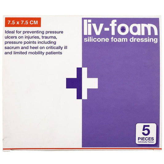 Livingstone Liv-Foam Silicone Foam Dressing - Self-Adherent 7.5 x 7.5cm (5 Pieces/Box)-Auzzi Store