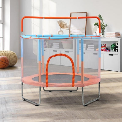 Mazam 60 Inch Kids Trampoline with Enclosure Safety Net and Horizontal Bar - Orange-Auzzi Store