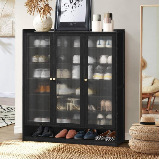 Oikiture 3-Door Shoe Cabinet - Black Shoe Storage Rack-Auzzi Store