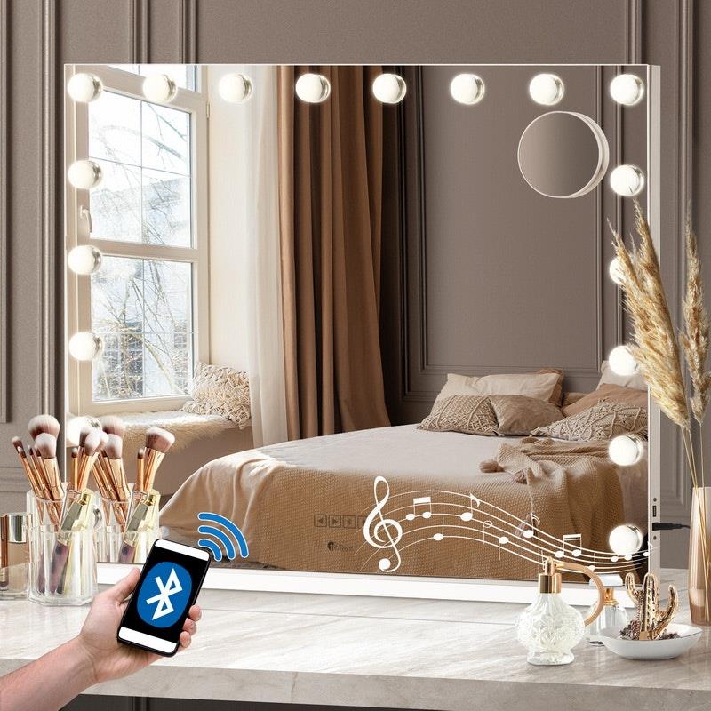 Oikiture Bluetooth Hollywood Makeup Mirror with 18 LED Lights - White