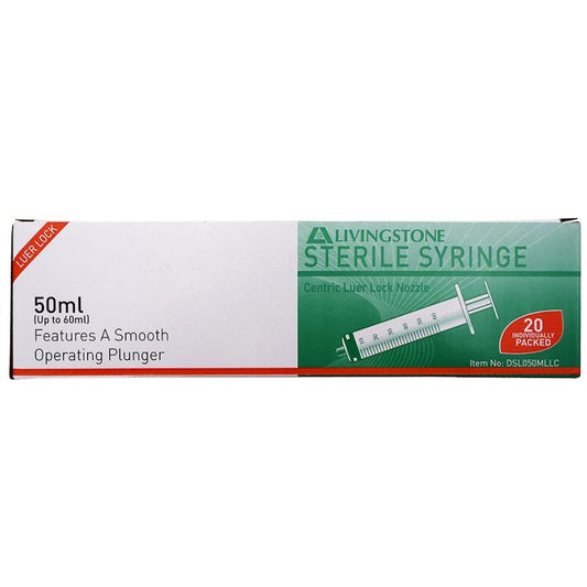 Livingstone Luer Lock Tip Syringe 50ml - 20 Pieces/Box
