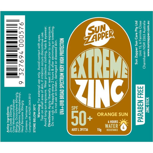 SUN ZAPPER Extreme Zinc Stick SPF 50+ Orange Sun 15g - Maximum Sun Defense
