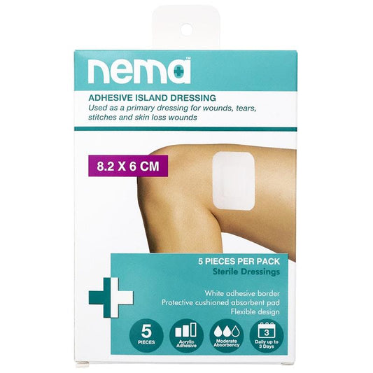 Nema Adhesive Island Dressing Non-Adherent Pad Sterile 8.2 x 6cm - 5 Pieces/Box-Auzzi Store