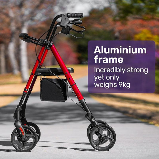 Equipmed 4 Wheel Lightweight Rollator Walker - Red - Auzzistore