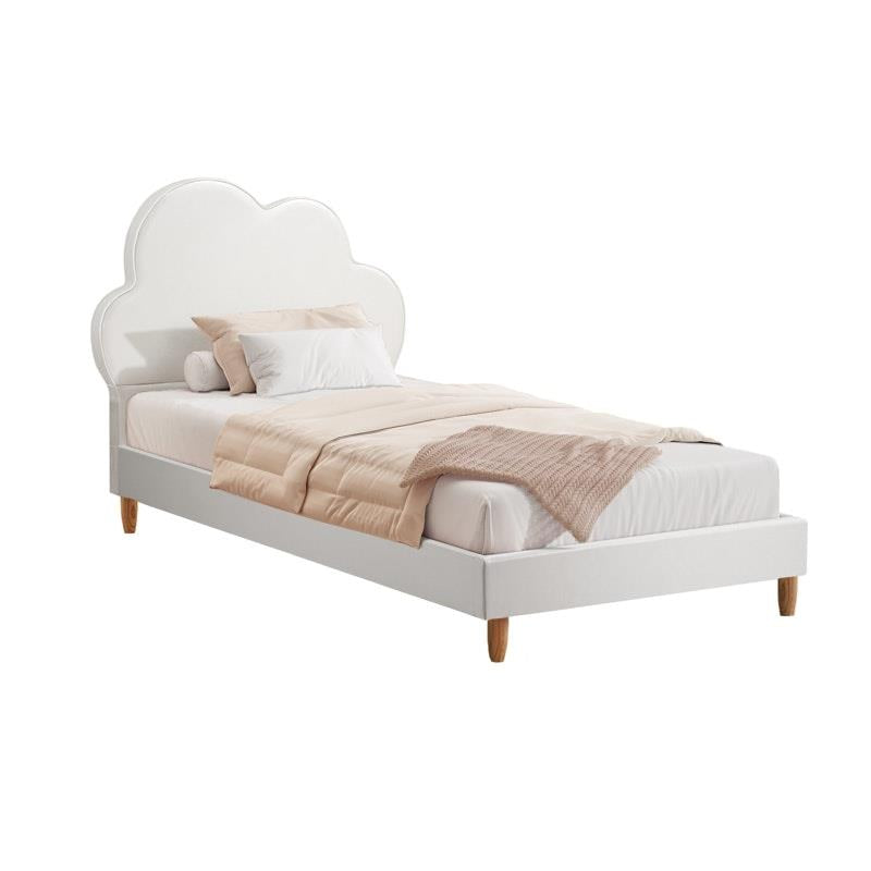 Oikiture Cloud Kids Bed Frame - Single Size Faux Leather White