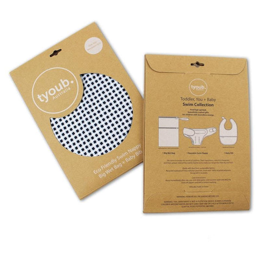 tyoub On The Go Gift Set - Reusable Swim Nappy, Wet Bag & Baby Bib - Black Check (One Size)
