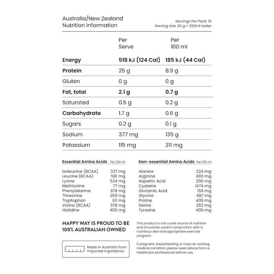 Happy Way Flavourless Vegan Protein Powder 500g - Natural Plant-Based Protein Booster