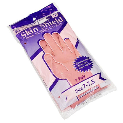 Skin Shield Silver Lined Natural Rubber Gloves - Vanilla Scented, Pink, Size 7-7.5