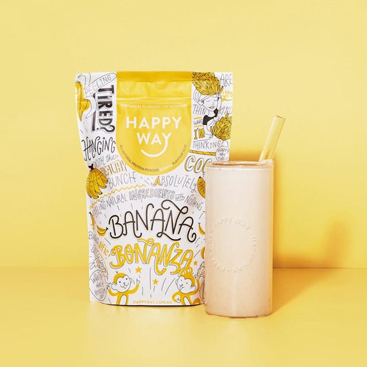 Happy Way Banana Bonanza Whey Protein Powder Travel Packs 6x60g - On-the-Go Muscle Strength Booster - Auzzistore