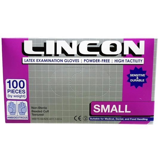 Lincon Biodegradable Latex Examination Gloves AS NZ Powder Free Small - 100 Pieces-Auzzi Store