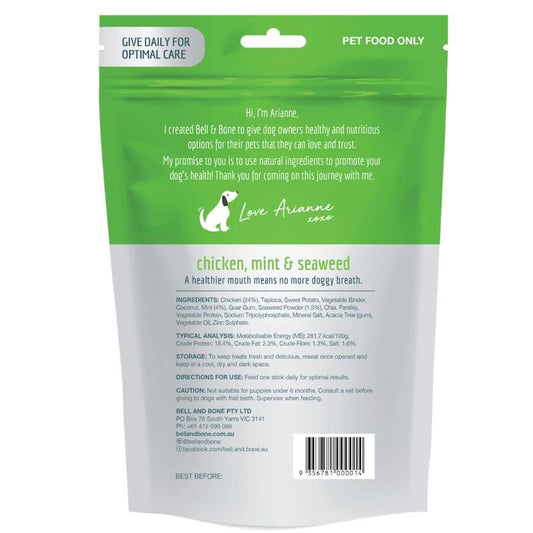 Bell & Bone Medium Chicken, Mint & Seaweed Dental Sticks - 7 Sticks