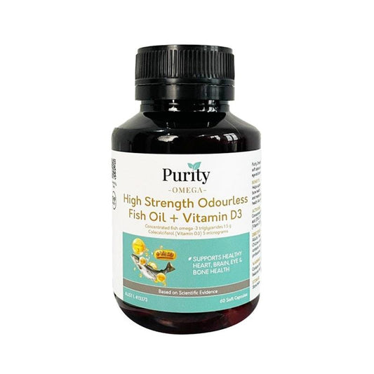 Purityfic Omega Odourless Fish Oil + Vitamin D3 - 60 Soft Capsules - Auzzistore