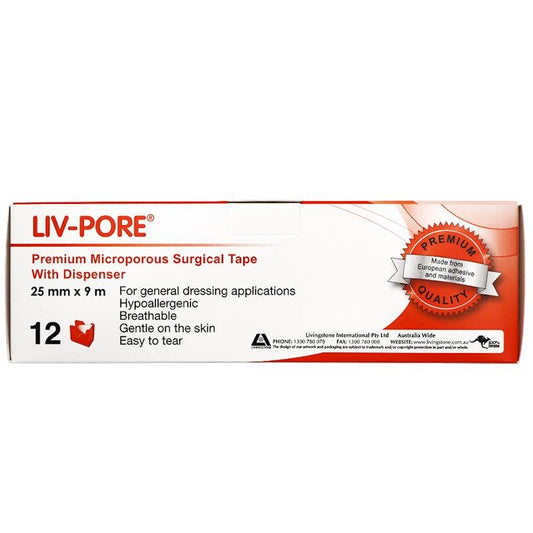 Livingstone Liv-Pore Premium Microporous Surgical Paper Tape - 25mm x 9m, 12 Pieces/Box-Auzzi Store