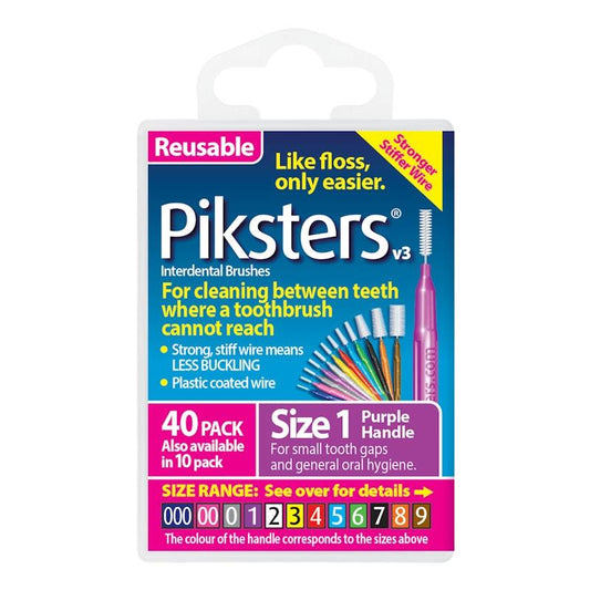 Piksters® Interdental Brushes Purple Size 1 - 40 Pack for Optimal Dental Care