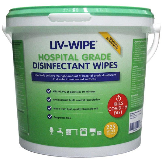 Liv-Wipe Hospital Grade Sanitiser Disinfectant Wipes - 225 Wipes (1 Tub) - Auzzistore