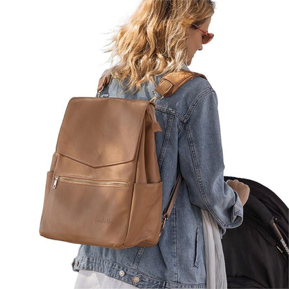 Hannah & Henry Classic Nappy Bag Backpack - Luxurious Tan Vegan Leather