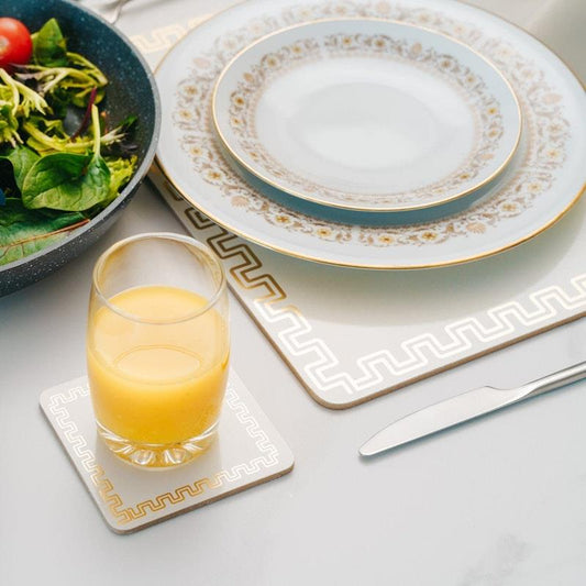 Clevinger 8-Piece MDF Placemats and Coasters with Gold Border