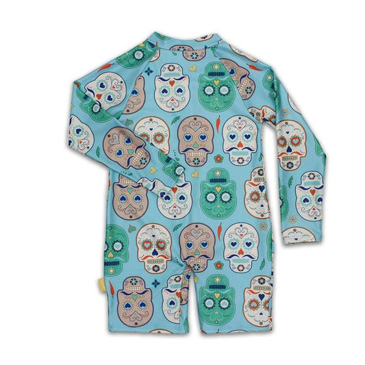 Tyoub Long Sleeve All-In-One Sunsuit for Kids - Skulls Amigo (2 Years)