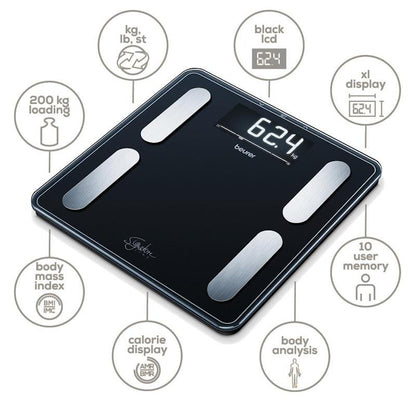 Beurer BF400B Digital Glass Body Fat Scale: Signature Line Black 1 Unit - Track Your Health