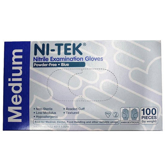 NI-TEK Nitrile Powder Free Gloves - Medium Size (100 Pieces/Box)