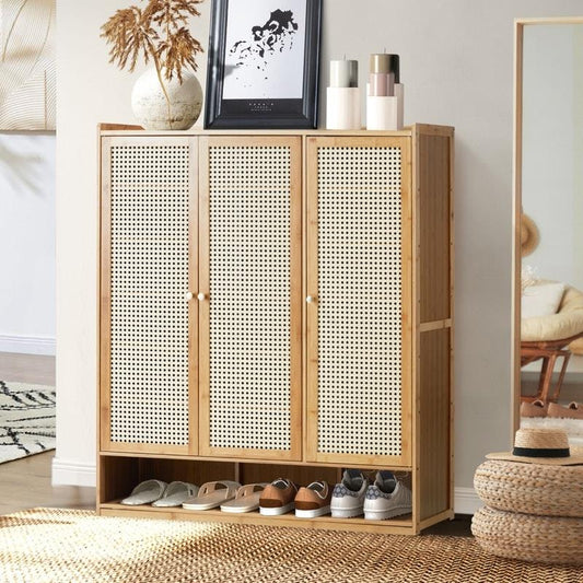 Oikiture Shoe Storage Cabinet Shoes Rack Organiser 7 Tier Shelf Rattan Brown - Stylish Footwear Solution-Auzzi Store