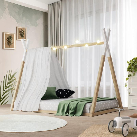 Oikiture Single Timber Teepee House Bed Frame - Adorable Sleep Solution for Kids