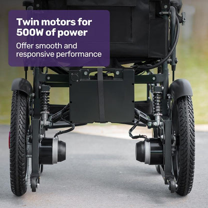 Equipmed Electric Folding Wheelchair - Wide Bariatric Seat, Comfortable for S-XL, Long Range Lithium Battery - Black