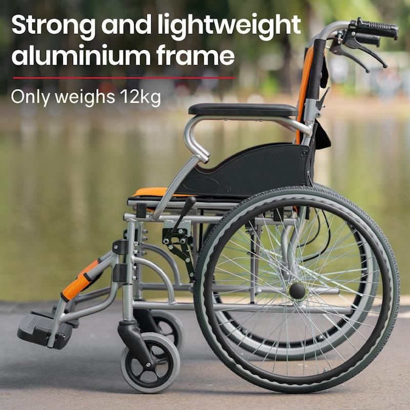 Equipmed 20 Inch Folding Aluminium Wheelchair - Orange