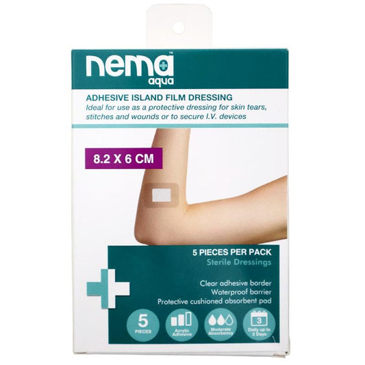 Nema Aqua Transparent Island Film Dressing Non-Adherent Pad Waterproof Sterile 8.2 x 6cm - 5 Pieces/Box-Auzzi Store