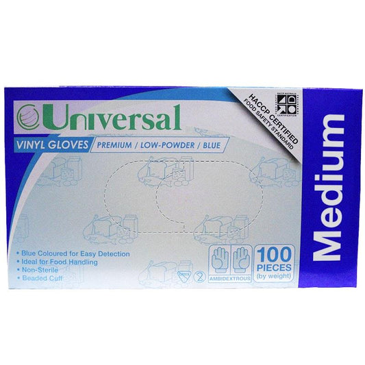 Universal Vinyl Gloves Low Powder Blue Medium - 100 Pieces-Auzzi Store