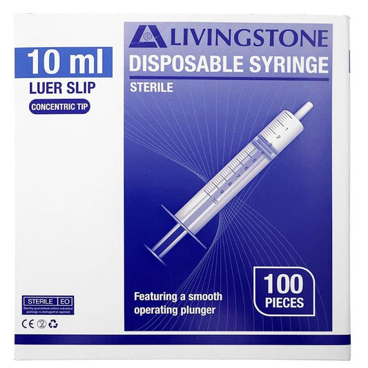 Livingstone Sterile Luer Slip Tip Syringe - 10ml, 100 Pieces/Box