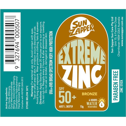 SUN ZAPPER Extreme Zinc Stick SPF 50+ Bronze 15g - Ultimate Sun Protection