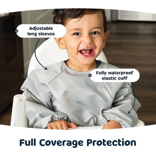Tiny Twinkle Mess-Proof Full Sleeve Bib 2 Pack - Grey & Dark Blue (Large 2-4Y)