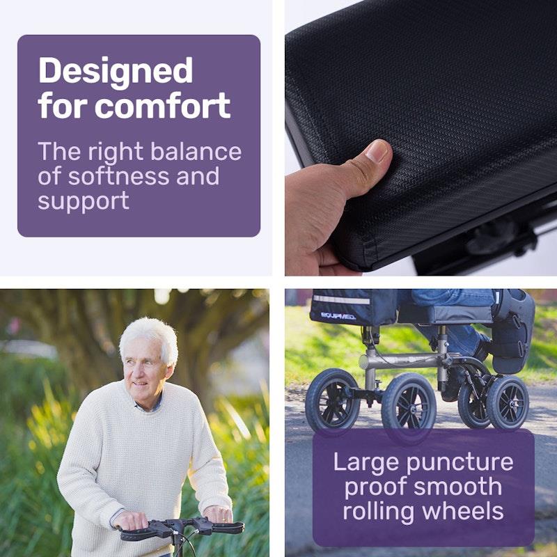 Equipmed Knee Scooter Walker with 10 Inch Tyres & Dual Brakes - Titanium Colour