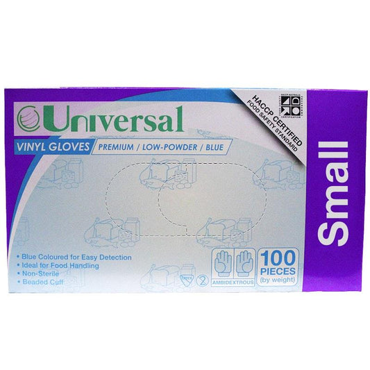 Universal Low Powder Vinyl Gloves - Blue Small (100 Pieces/Box)-Auzzi Store