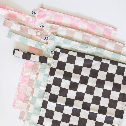 Tiny Twinkle Mess Proof Wet Bag 2 Pack - Black & Sage Checkers