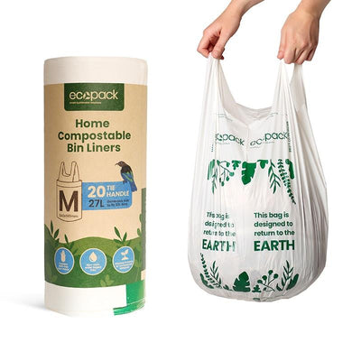 Ecopack 27L Compostable Bin Liners - Eco-Friendly Medium Bundle (4 Rolls/80 Bags)