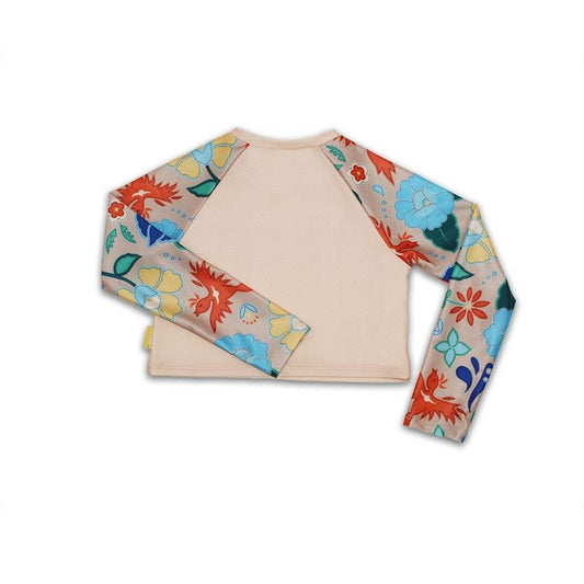 Tyoub Kids Long Sleeved Cropped Rash Vest - Phoenix Print | Vanilla (8 Years)