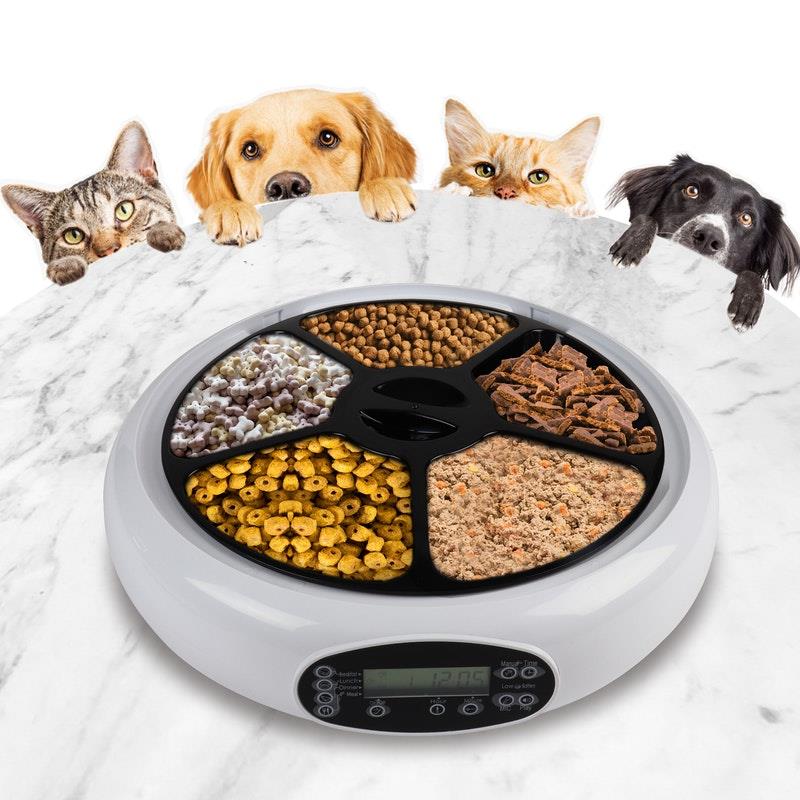 Lentek 5 Meal Automatic Pet Feeder with Voice Message White - Smart Feeding Solution
