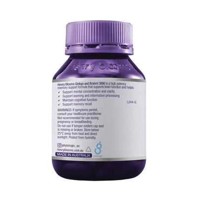 Henry Blooms Ginkgo and Brahmi 60 Capsules - Memory Support Formula