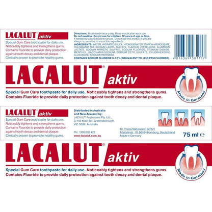 Lacalut Activ Anti-Gingivitis Toothpaste - 3 Tubes x 75ml