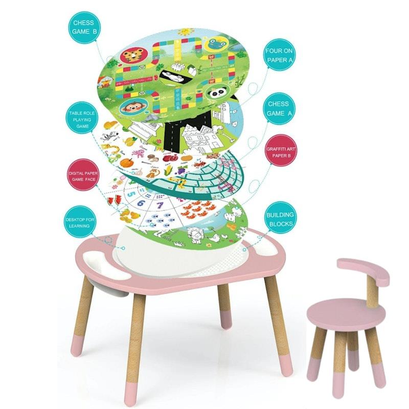 Riababy Play&Learn Activity Table Set - Adjustable Legs, Lego Duplo Compatible - Dusty Pink