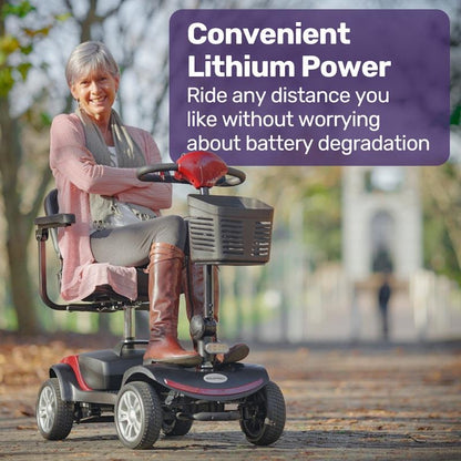 Equipmed Freeroam+ Mid-Sized Foldable Electric Lithium Mobility Scooter - Red