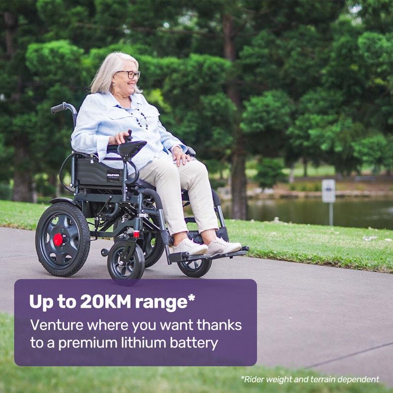 Equipmed PowerCruise LongRange Electric Folding Wheelchair - Grey & Black